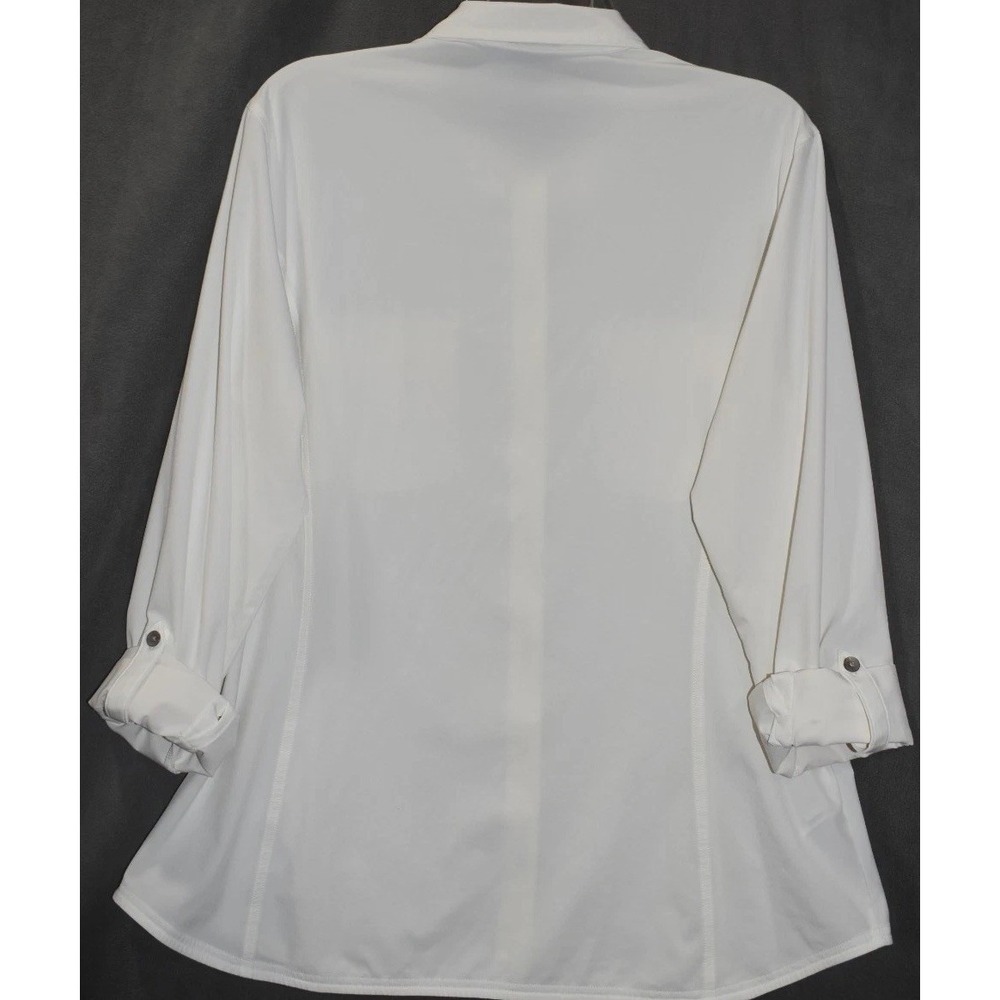 Eddie Bauer XL Women Departure Shirt Ivory Roll Tab Sleeve Button Up Stretch - Picture 3 of 16